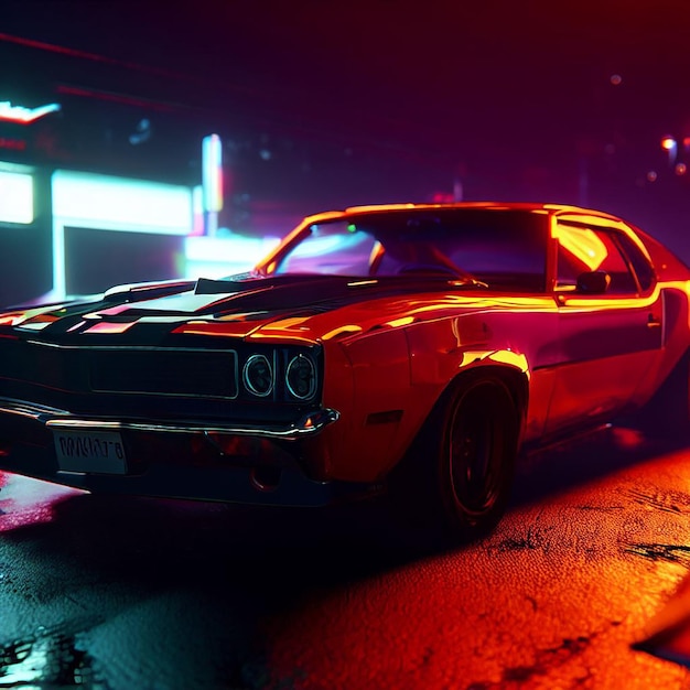 Foto chevy muscle car cyberpunk ilustração retrato imagem papel de parede cena néon imagem de fundo