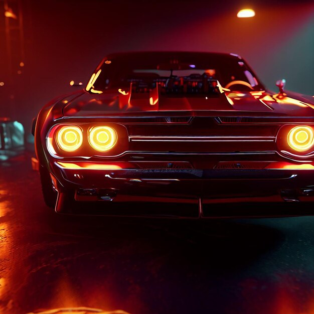 chevy muscle car cyberpunk ilustração retrato imagem papel de parede cena néon imagem de fundo