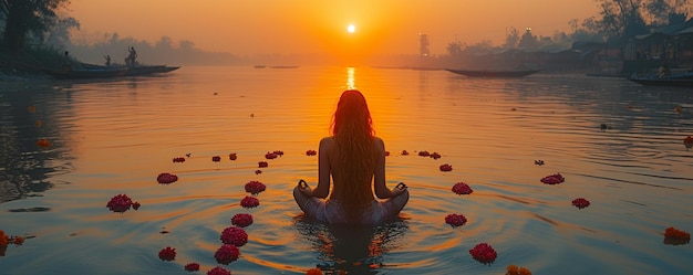 Foto chhath puja adoración del sol rituales de la orilla del río papel de pared