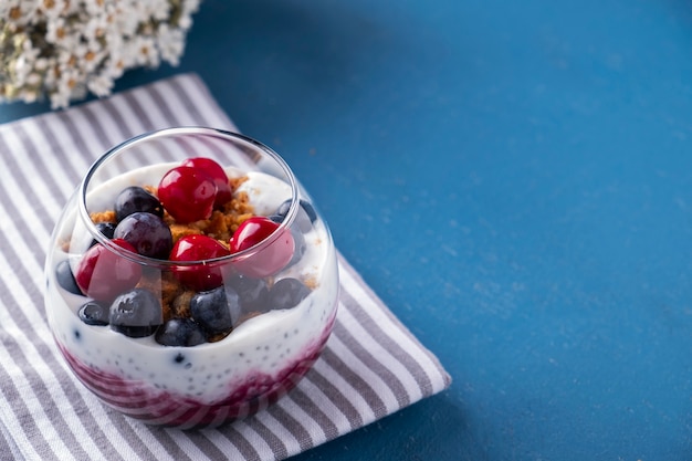 Chia Pudding Beeren. Gesundes Frühstück.