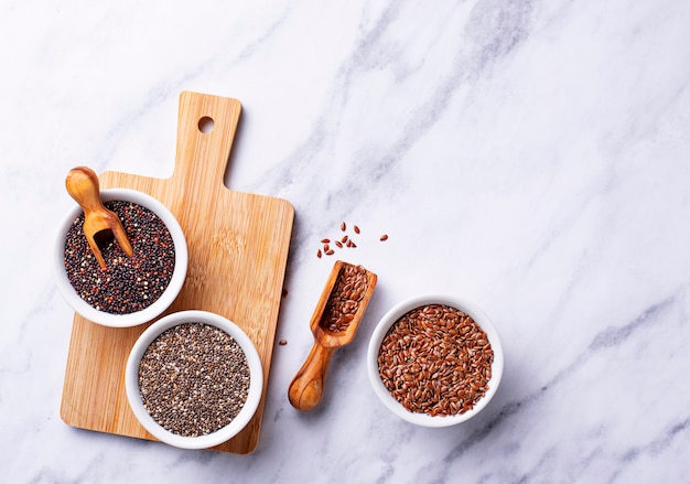 Chia, quinoa e sementes de linho