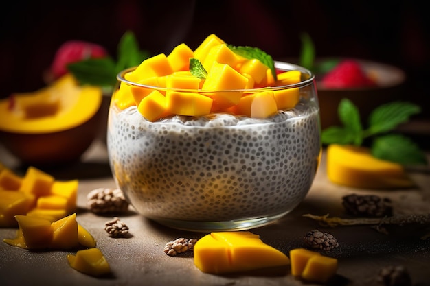 Chia-Samen-Pudding mit frischer Mango