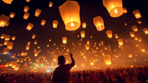 Foto chiang mai laternenfest taschenlampen in der luft cantoya-ballons