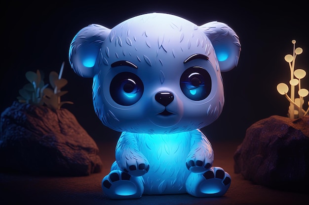 Chibi art 3D luz brilhante estilo nft Coala bonito de desenho animado com luz azul