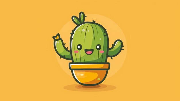 Chibi emote de un lindo cactus agitando y sonriendo diseño plano