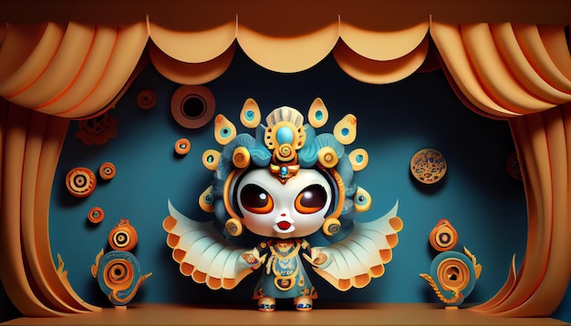 Chibi estilo 3D bonito chinês tradicional Opera de Pequim Arte generativa