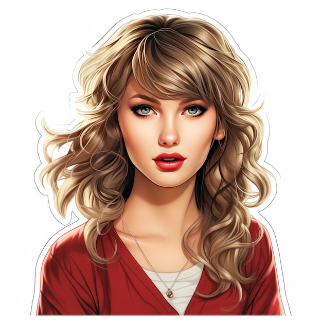 Chibi Style Taylor Swift Sticker Design cativante de camisa branca em resolução 4K