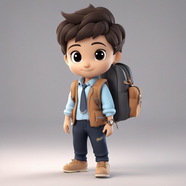 Chibistyle 3DB brasilianischer Student mit Rucksack-Hemd und Hose mit einem Notizbuch