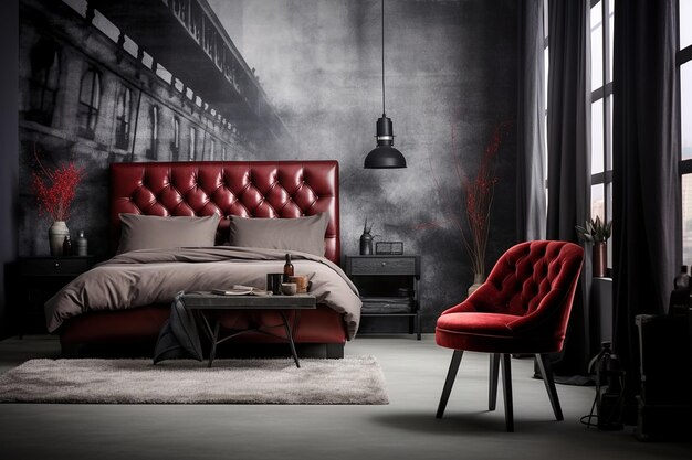 Chic dormitorio industrial con espacio para la redacción