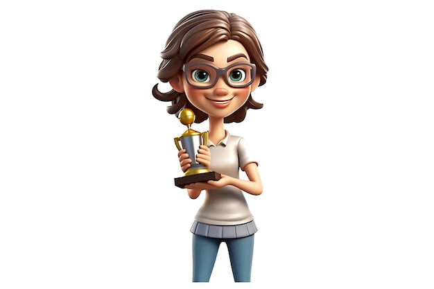 Chica 3d sosteniendo un trofeo clipart