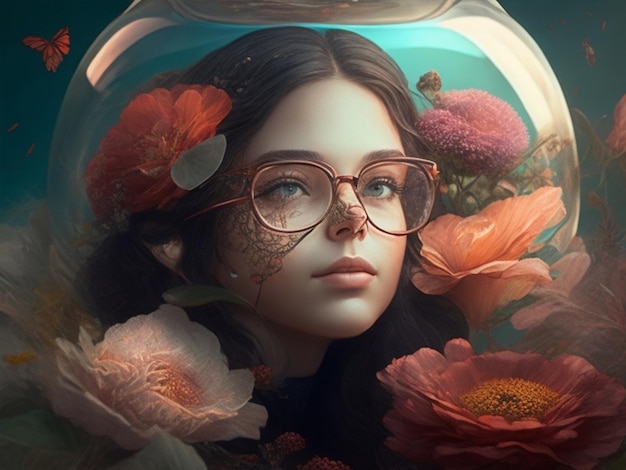 chica en acuario fantasía ilustración foto manipulación