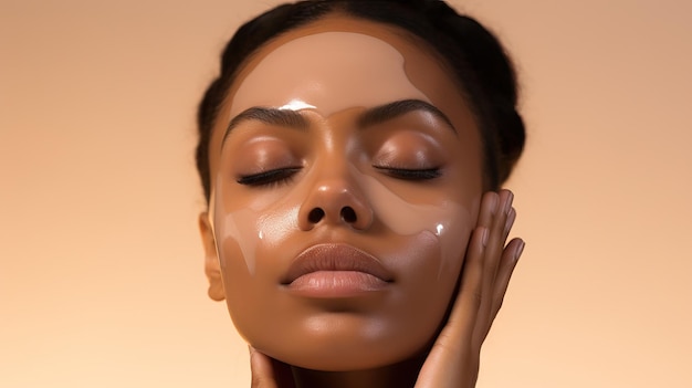 Chica afroamericana Hermosa mujer negra toca su cara Tratamiento facial