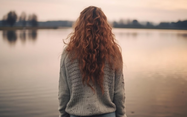 Chica al lado de un lago