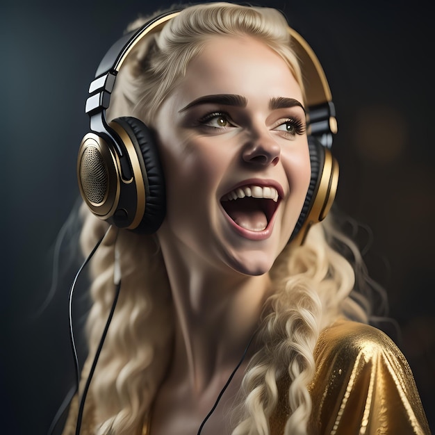 una chica alegre escuchando música