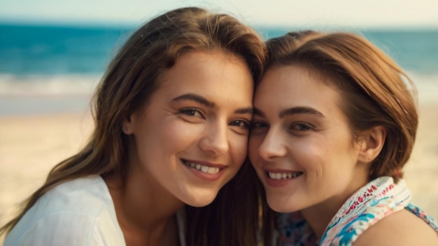 una chica y un amigo están sonriendo a la cámara