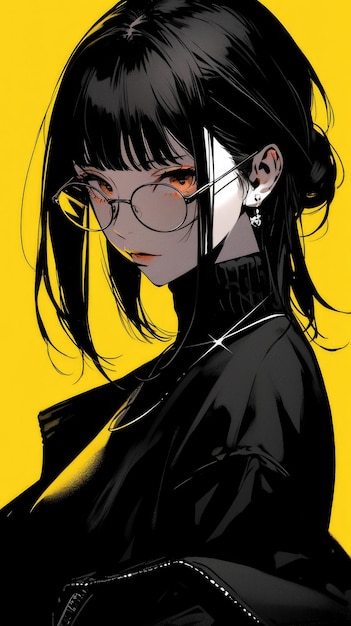 una chica anime de amarillo con gafas de sol