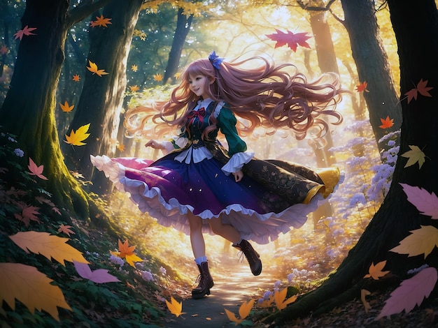 Chica de anime en un bosque