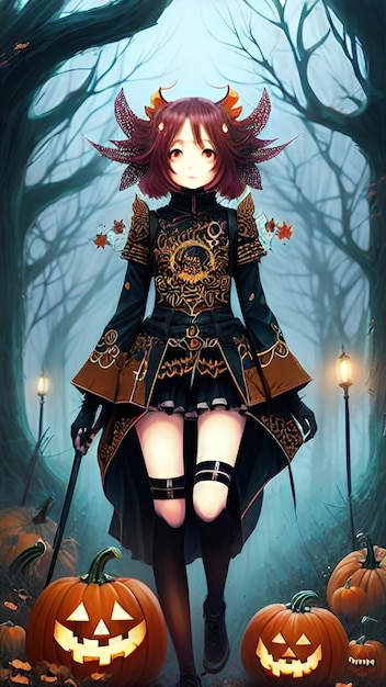 Chica de anime en un bosque