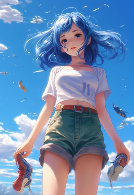 chica de anime en el cielo