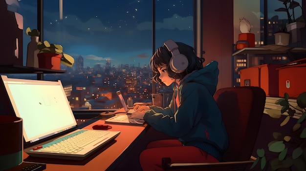 chica anime escuchando musica