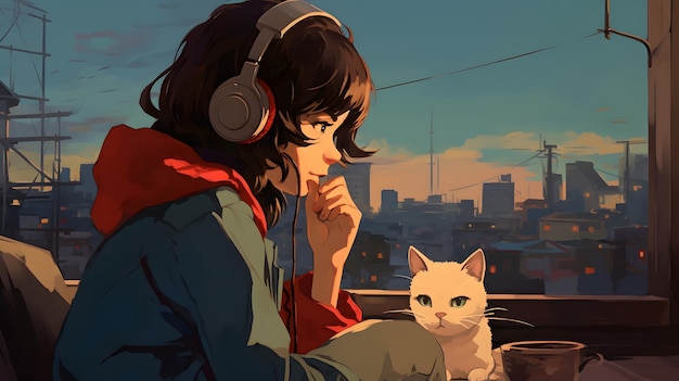 chica anime escuchando musica