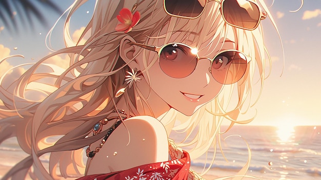 Chica anime estilo kawaii en verano