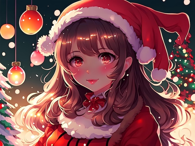 chica anime en ilustración de estilo navideño