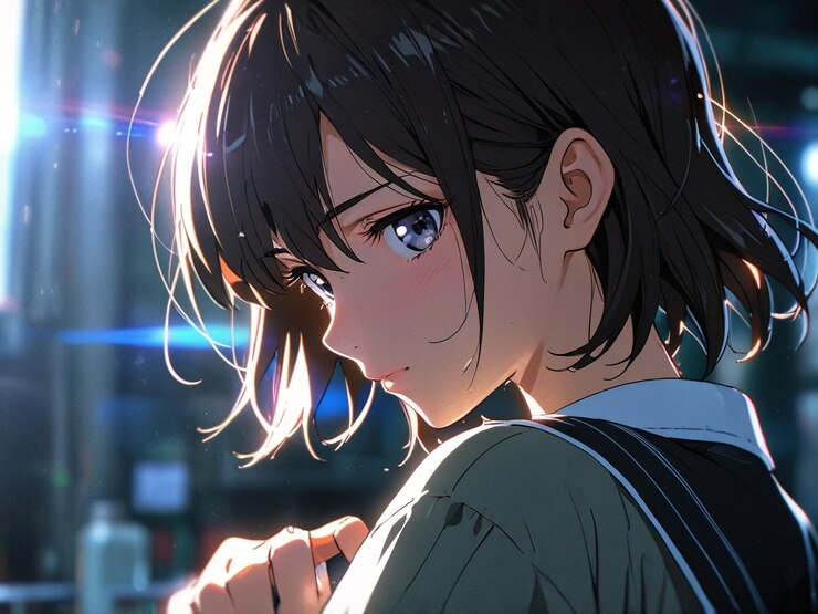 chica de anime con una luz en el cabello