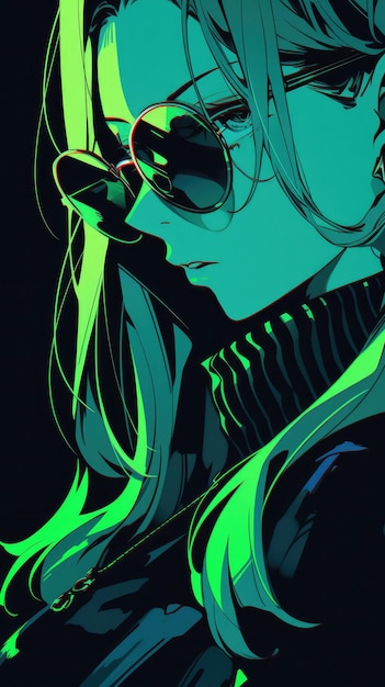 una chica anime en menta con gafas de sol