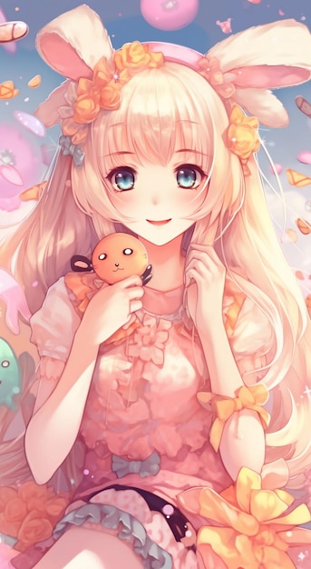 Chica anime con una muñeca