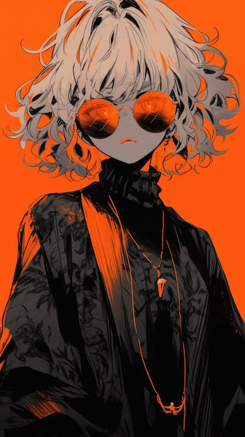 una chica anime en naranja con gafas de sol