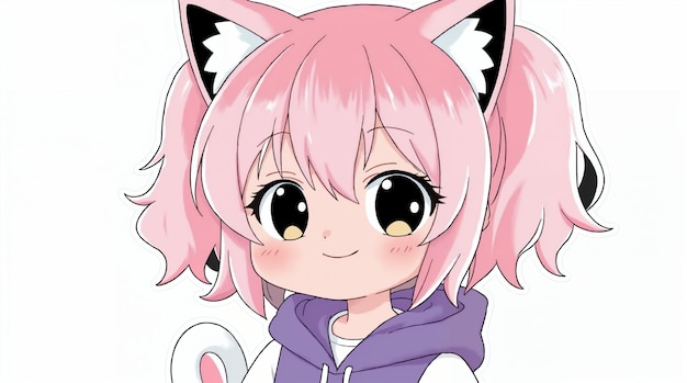 Chica de anime con orejas de gato y cabello rosa