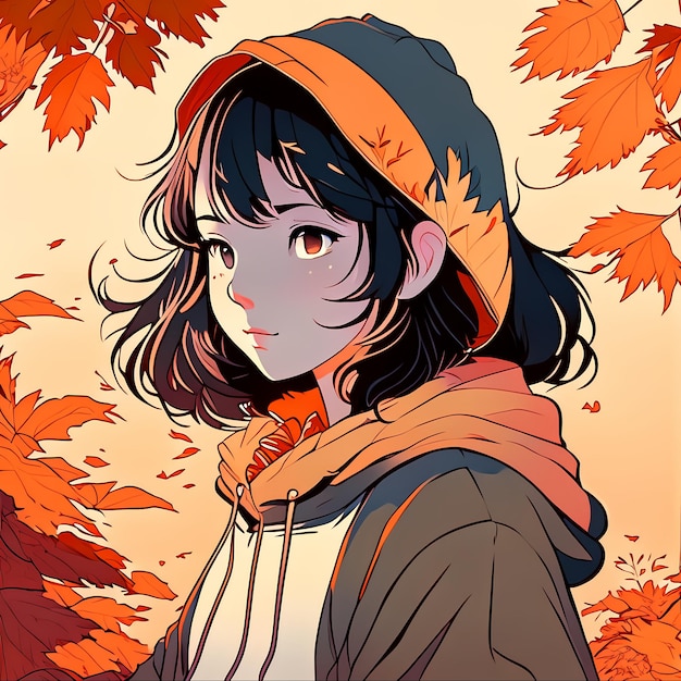 chica anime de otoño