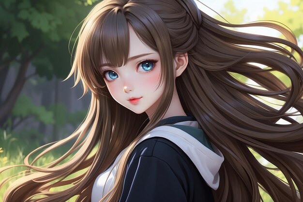 Chica de anime con el pelo largo