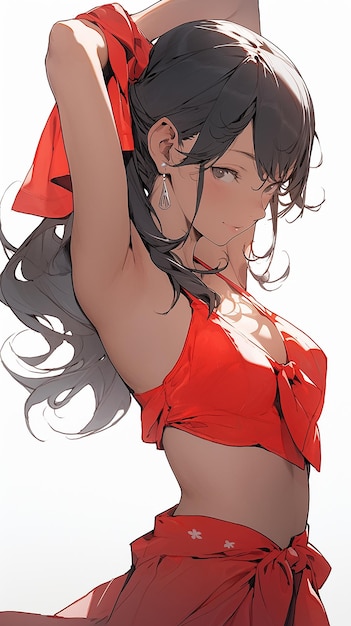 Foto chica de anime sexy en bikini rojo con corbata dibujos animados ropa interior roja bikini dibujos