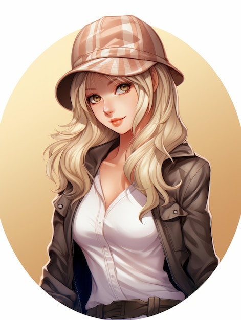 una chica anime con sombrero y chaqueta