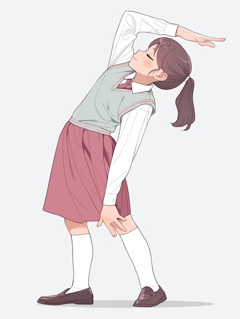 chica de anime en uniforme escolar inclinándose para alcanzar su cabeza generativa ai