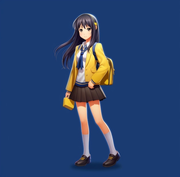 chica anime en uniforme escolar con mochila y mochila ai generativa