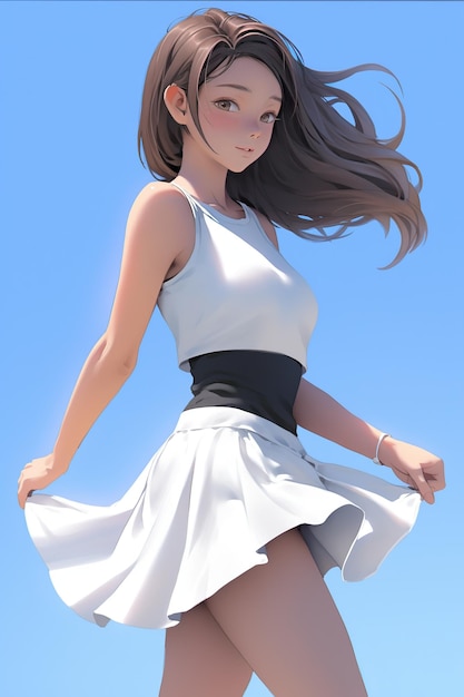 Chica anime con un vestido blanco con ribete negro.