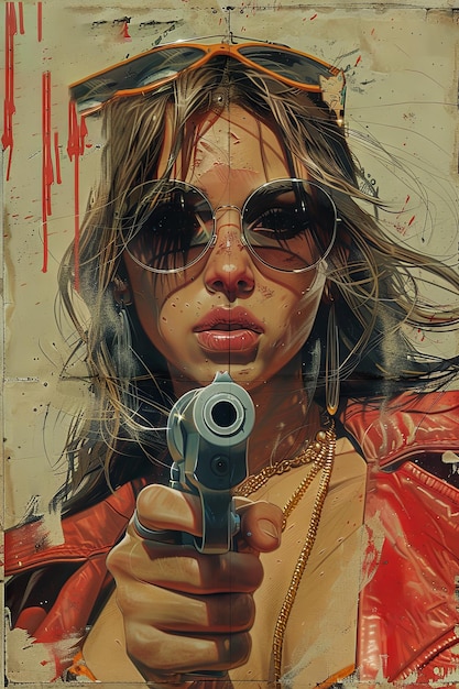 Una chica con un arma en la portada de un libro de estilo pulp hard boiled