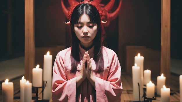 Chica asiática con antecedentes de rituales satánicos