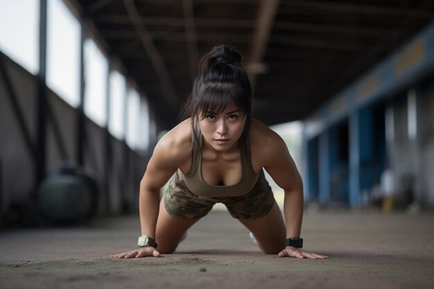 Foto una chica asiática calentándose antes del entrenamiento.