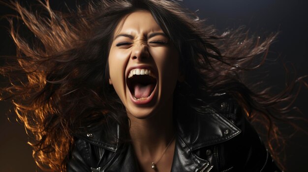 Chica asiática descarada gritando disfrutando del festival de conciertos Imagen de fondo Mujeres hermosas Hd