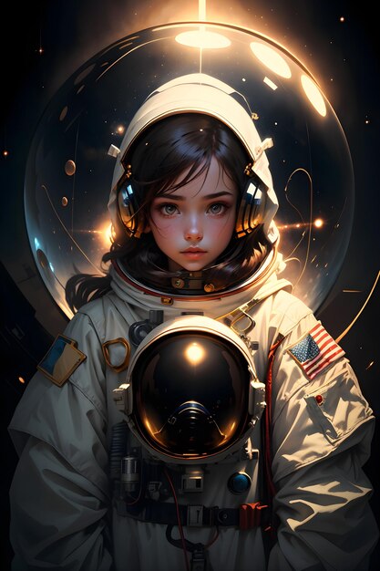 Foto una chica astronauta en traje espacial en el espacio exterior fondo de ciencia ficción ilustración de papel tapiz