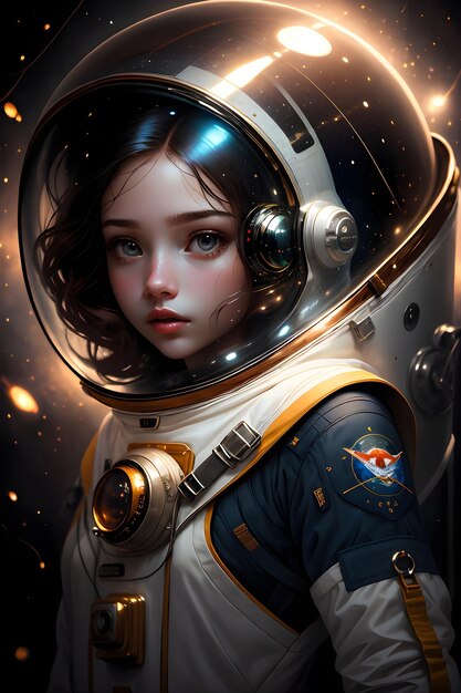 Una chica astronauta en traje espacial en el espacio exterior fondo de ciencia ficción ilustración de papel tapiz