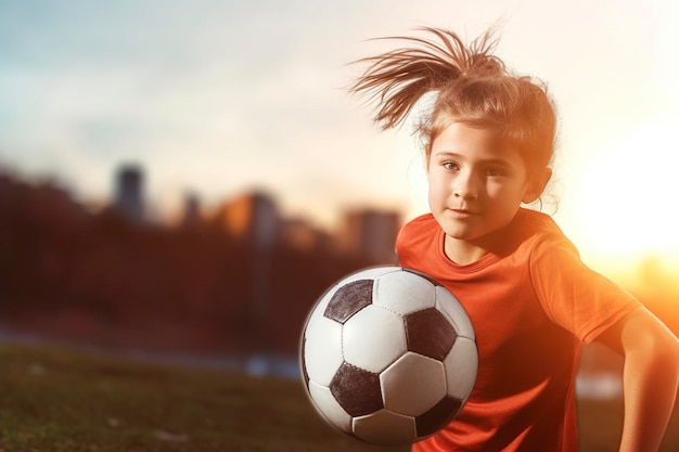 Foto chica atleta jugando al fútbol