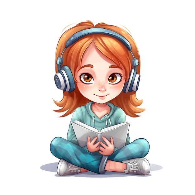 Chica con auriculares y una tableta.