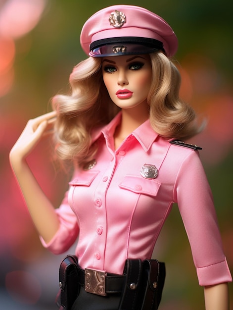 Foto una chica barbie en estilo rosa, una policía.