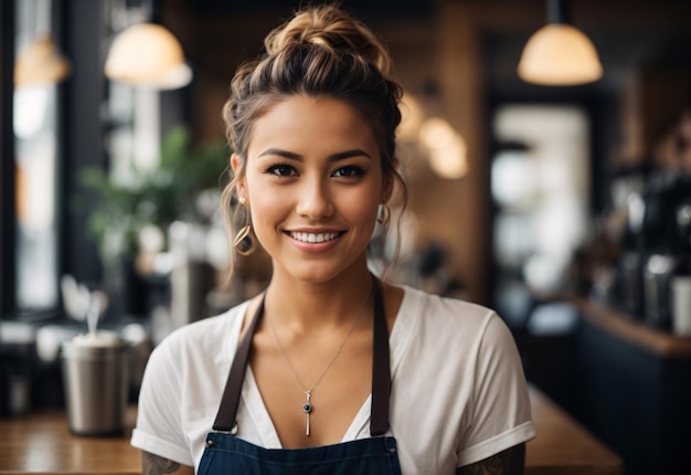 Chica barista trabajando en el café