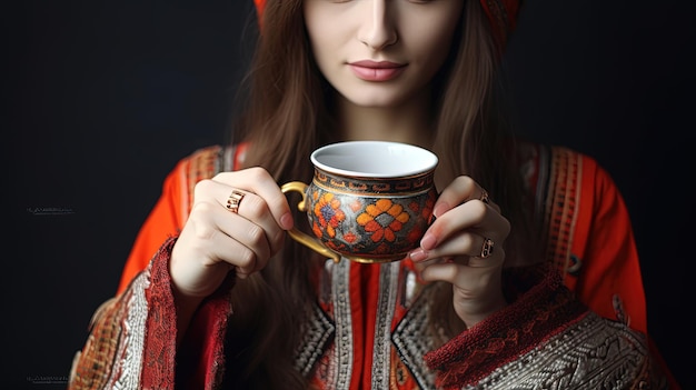 Una chica bebiendo té.